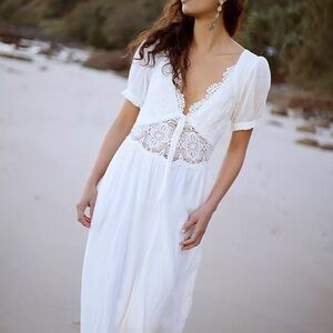 White Lace-Inset Boho Maxi Dress